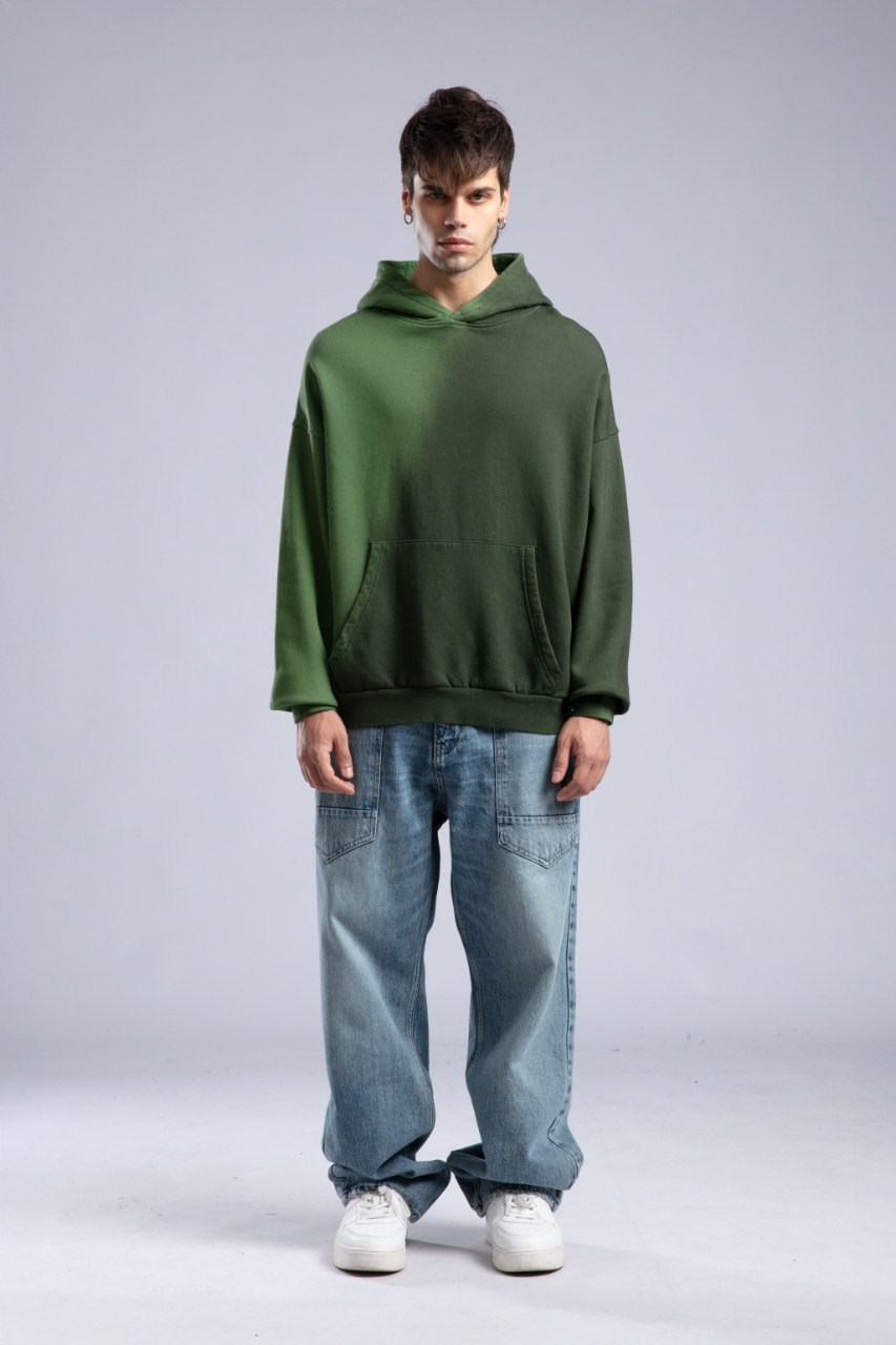 Oilwashed Kapüşonlu Sweatshirt Haki