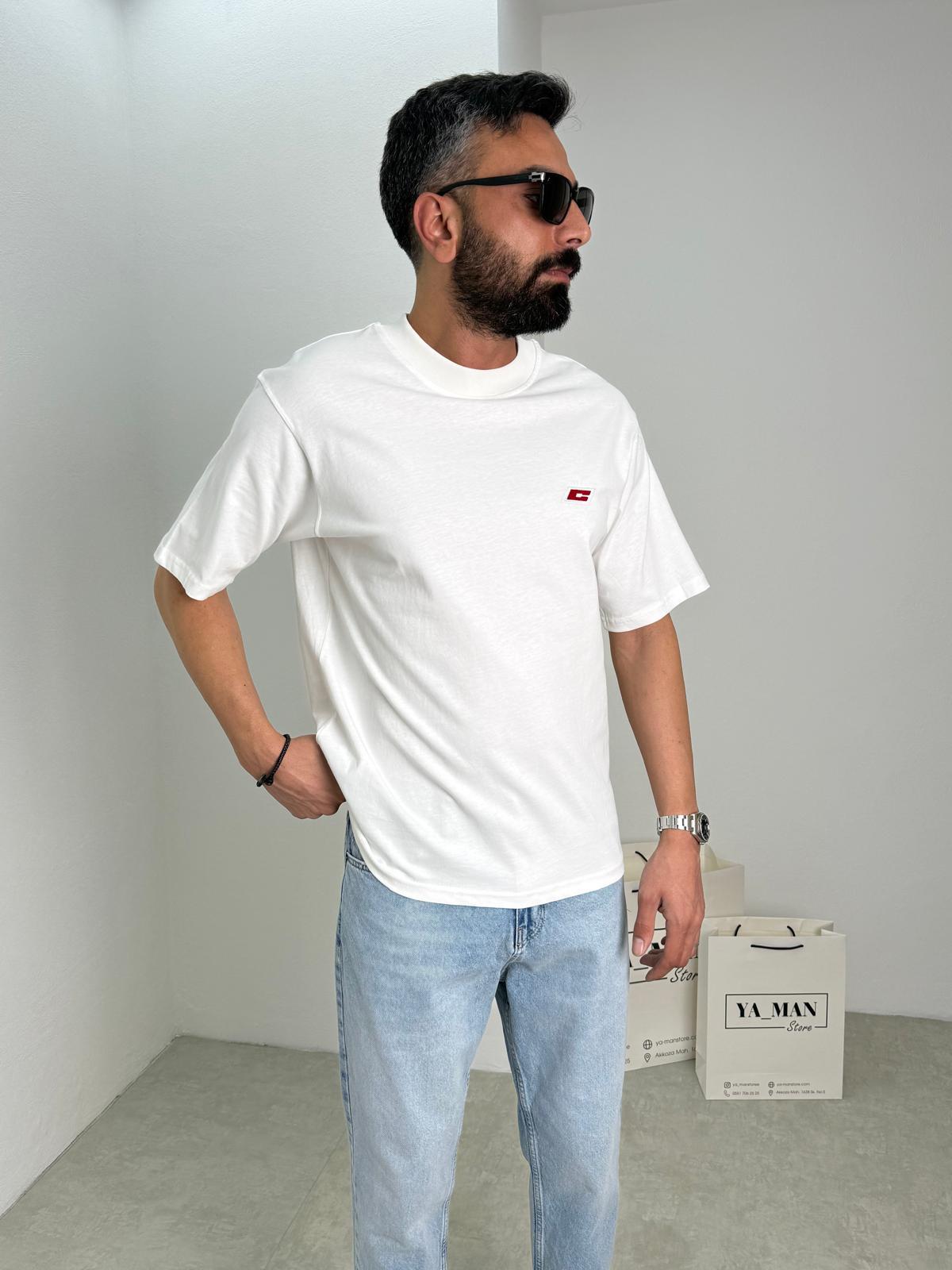 Oversize C Baskılı T-shirt Beyaz