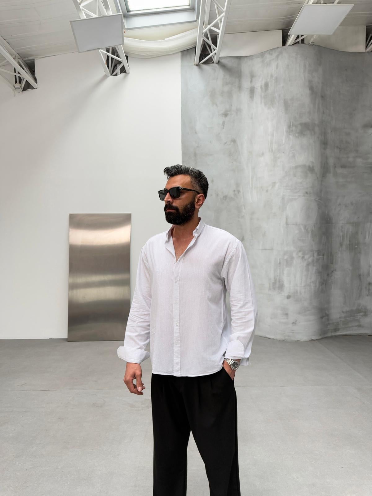 Oversize Fresh Keten Gömlek Beyaz