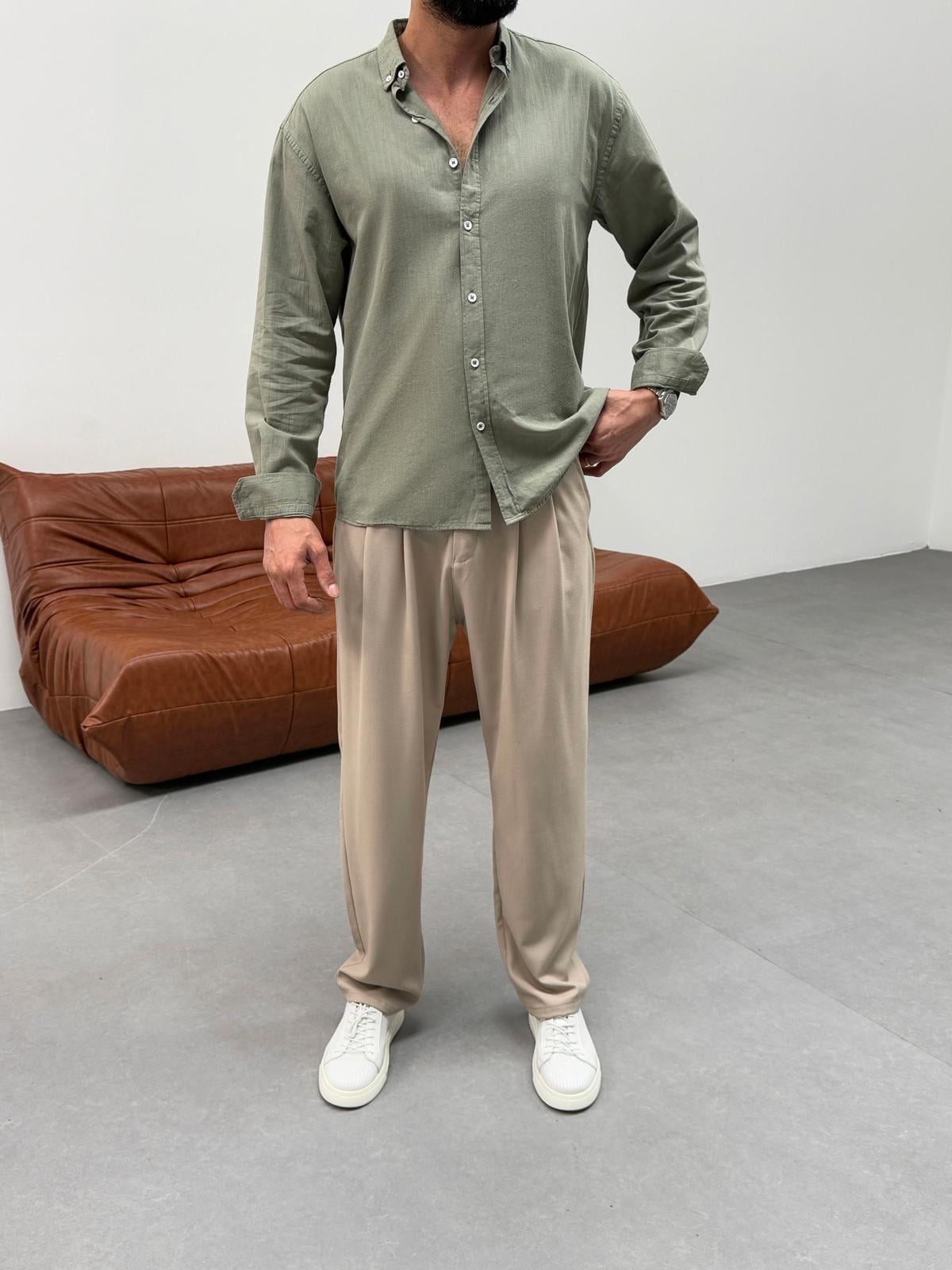 Oversize Fresh Keten Gömlek Haki