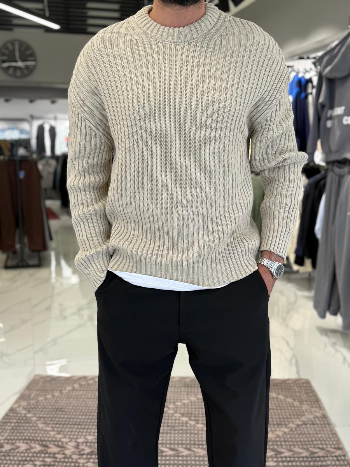 Oversize Kalıp Dolgun Örme Kazak Bej