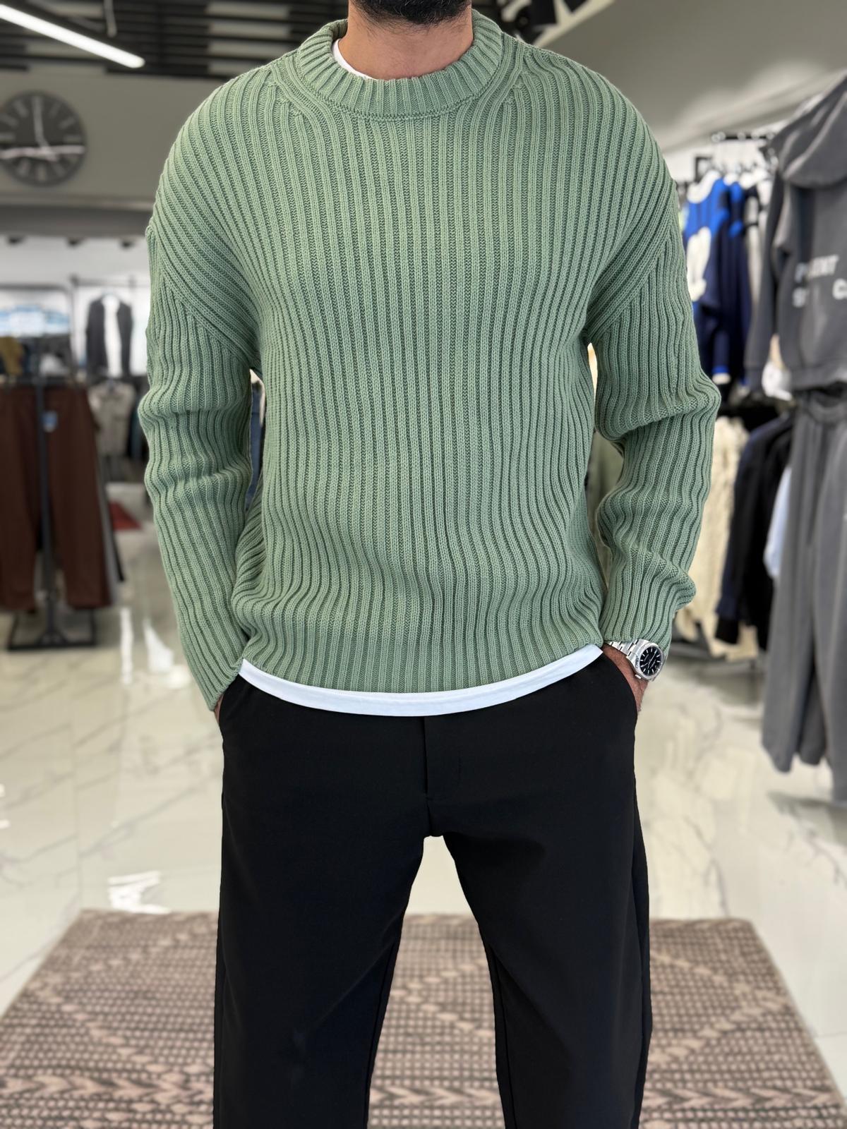 Oversize Kalıp Dolgun Örme Kazak Haki