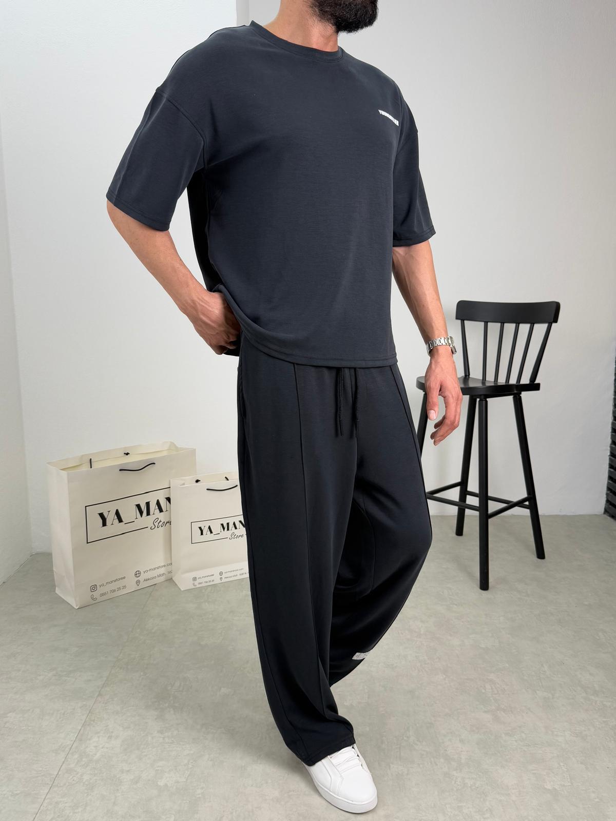 Oysh Kumaş Oversize Baskı Detaylı Takım Siyah