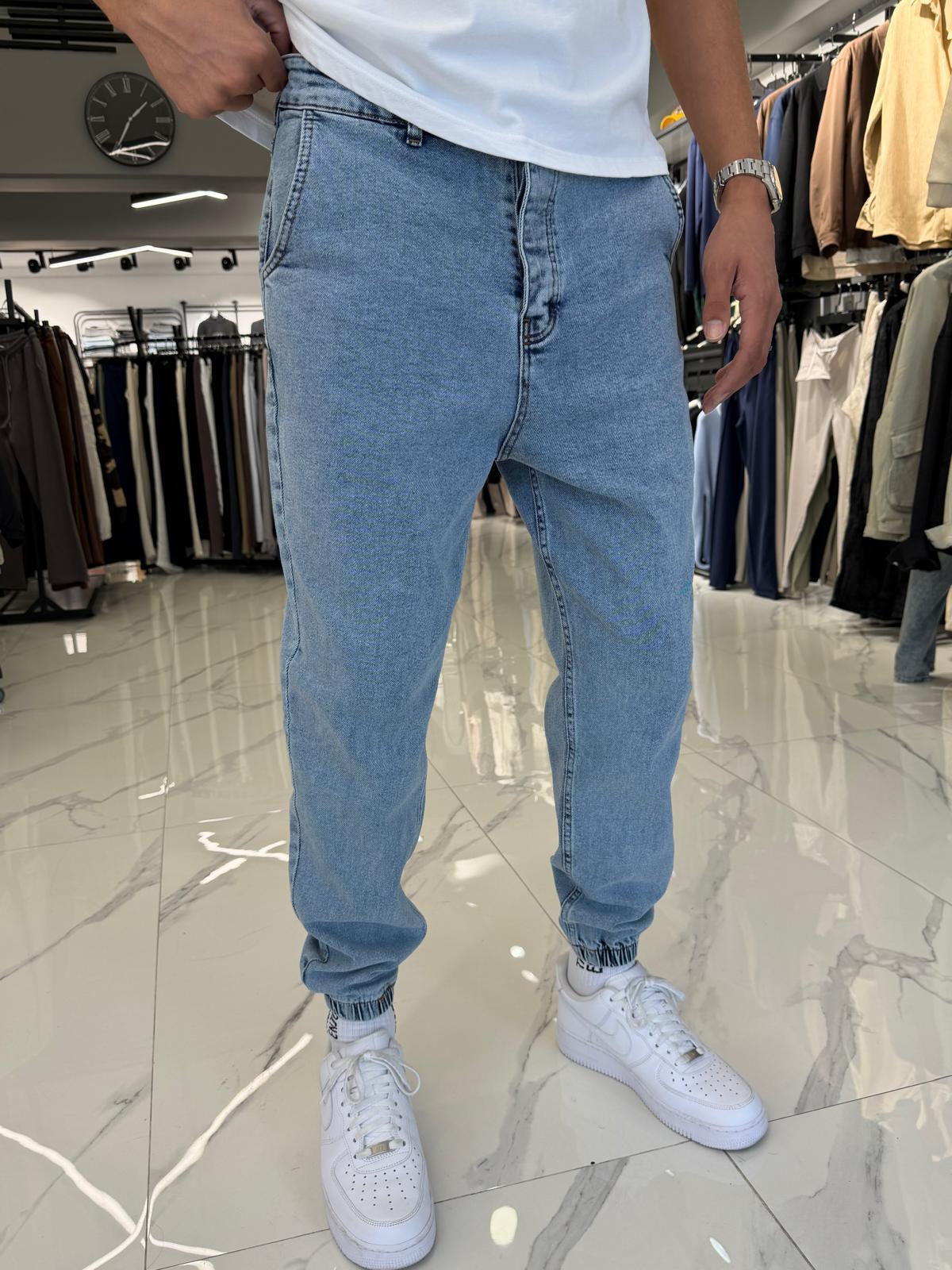 Paça Lastik Kot Pantolon Buz Mavi