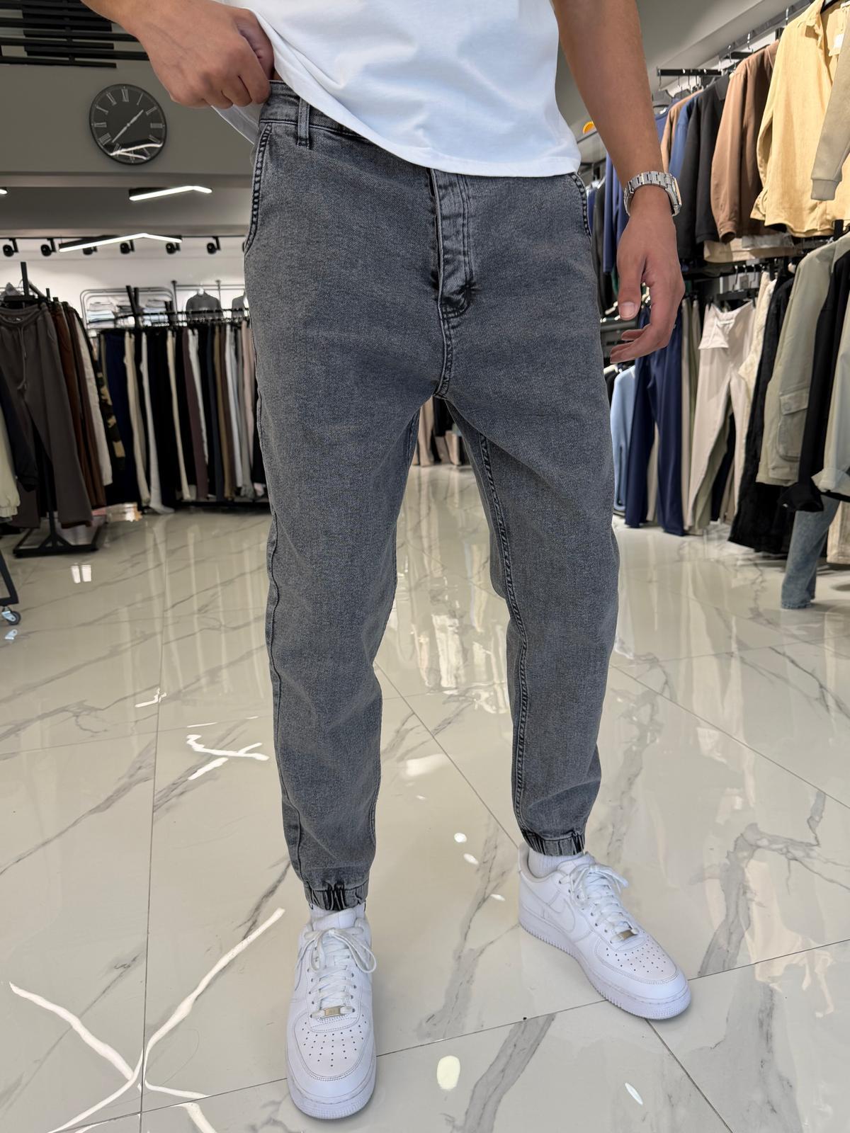Paça Lastik Kot Pantolon Gri