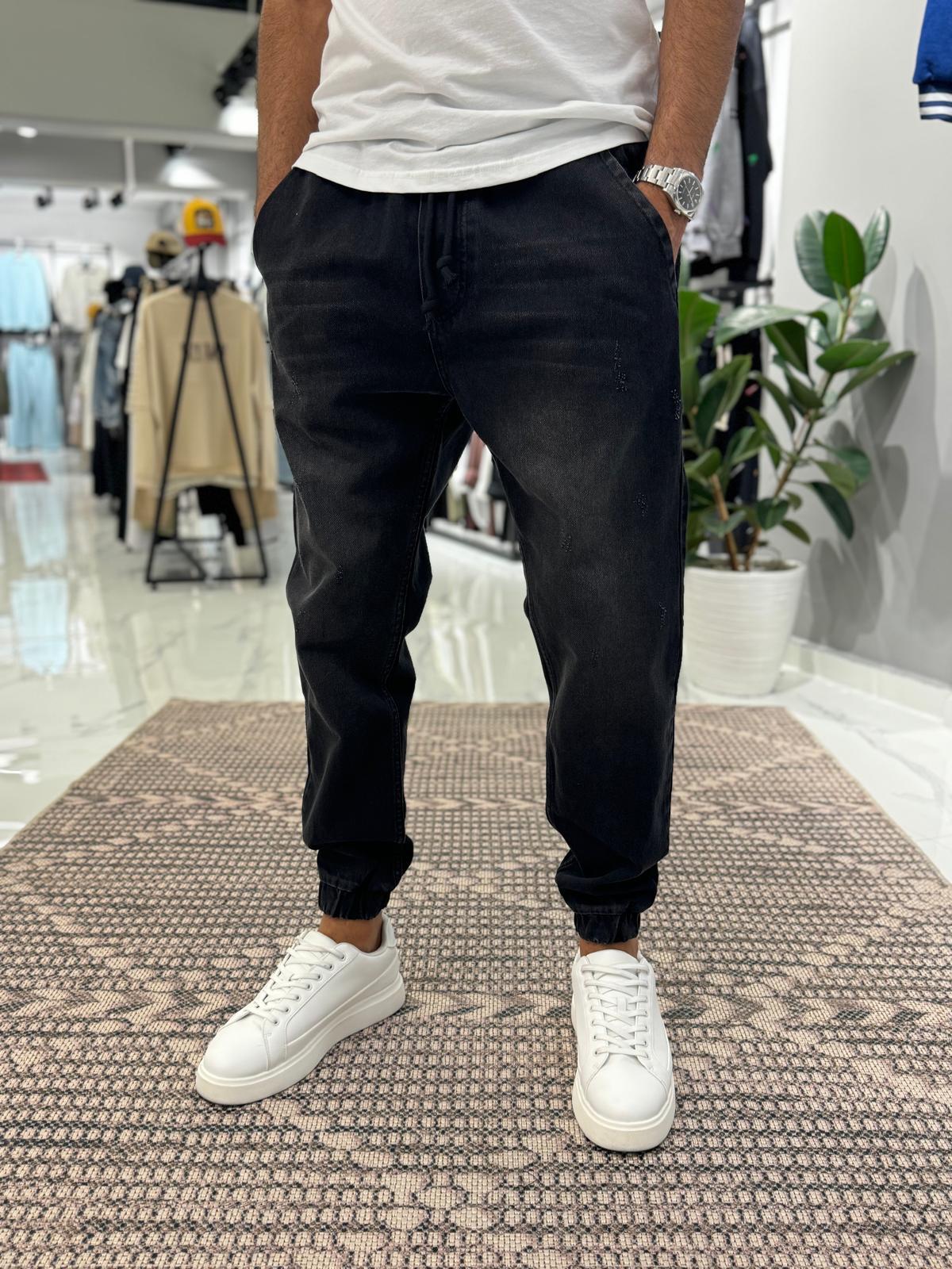 Paça Lastik Kot Pantolon Siyah