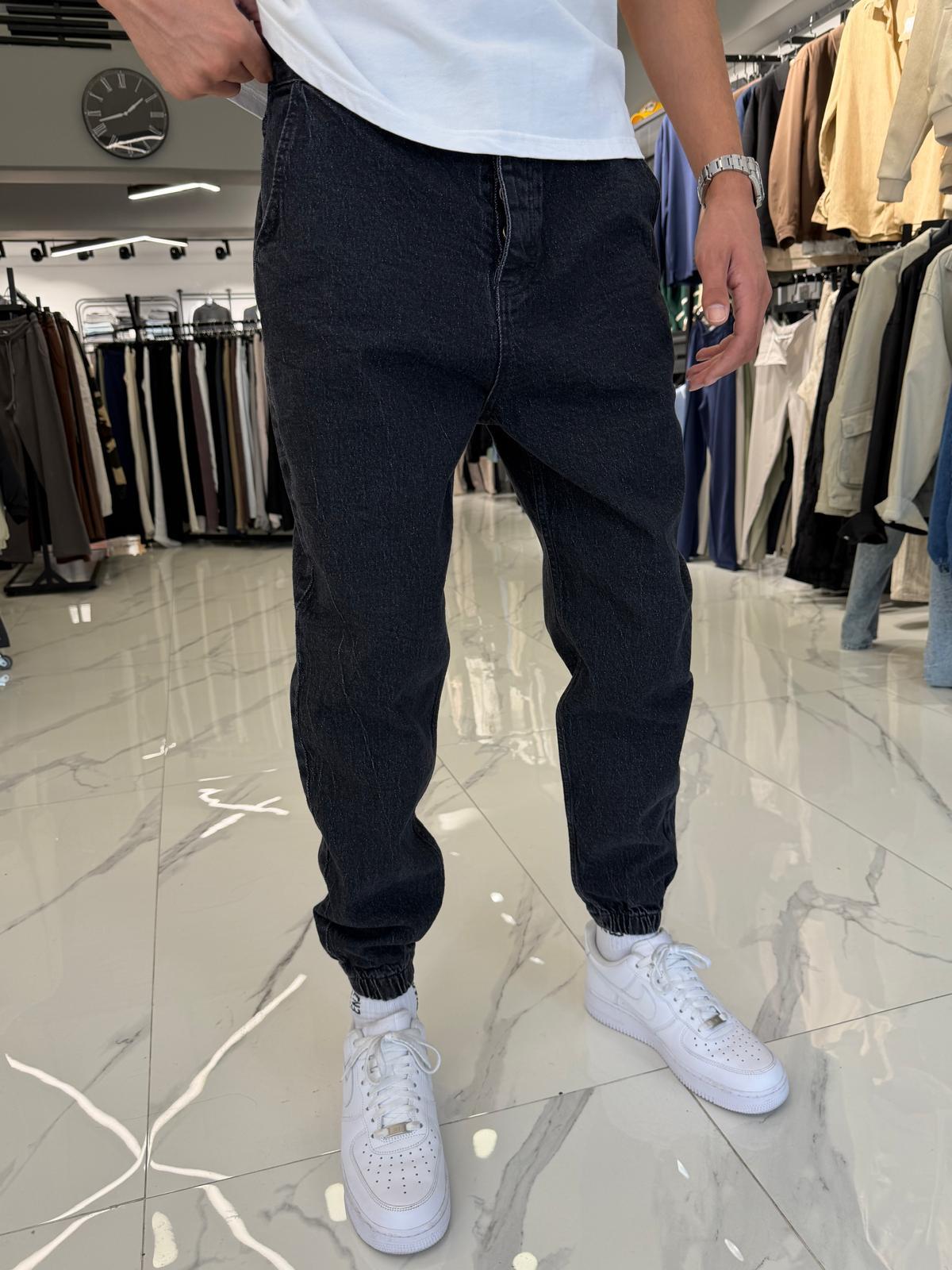 Paça Lastik Kot Pantolon Siyah
