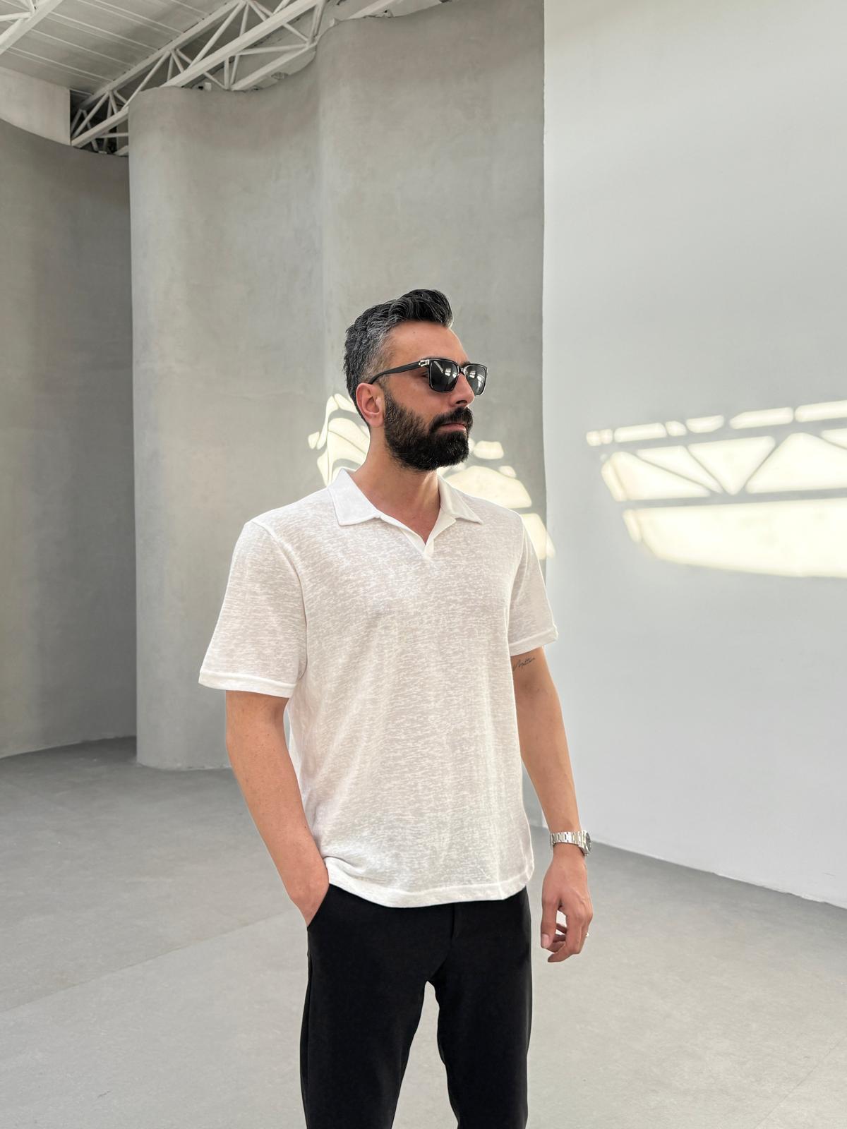 Polo Yaka Pamuk T-Shirt Beyaz