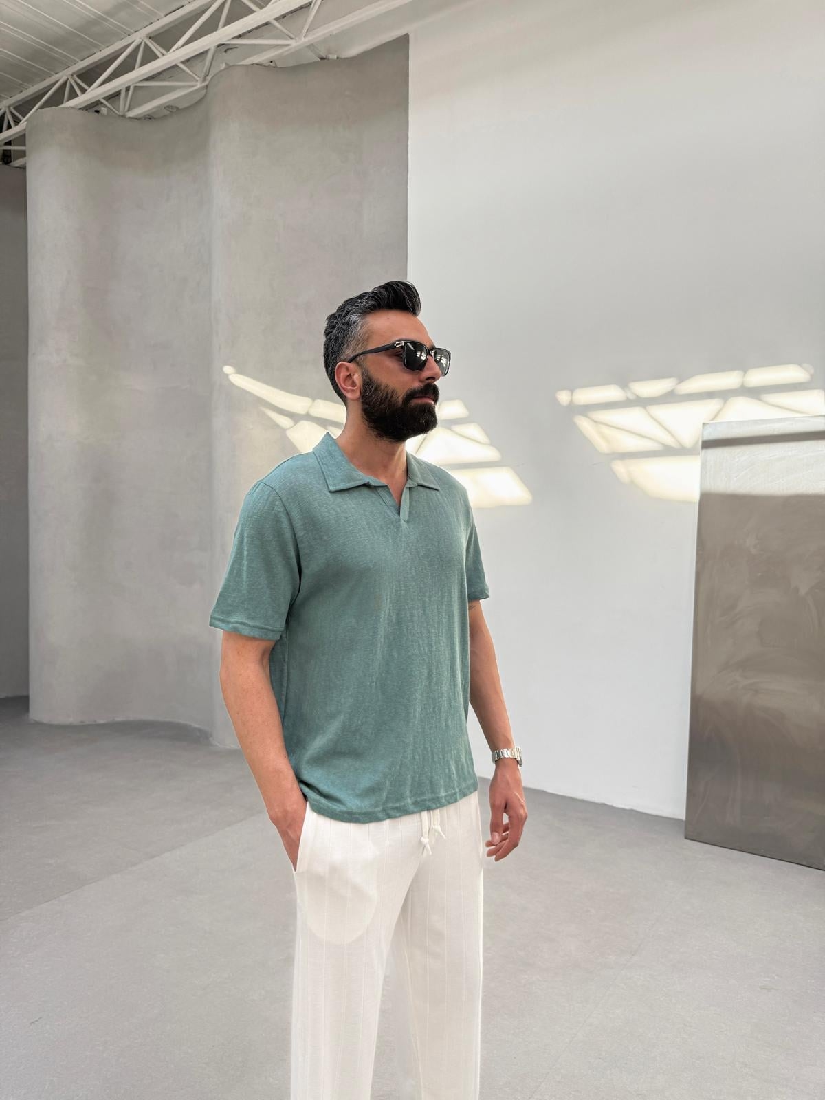 Polo Yaka Pamuk T-Shirt Yeşil