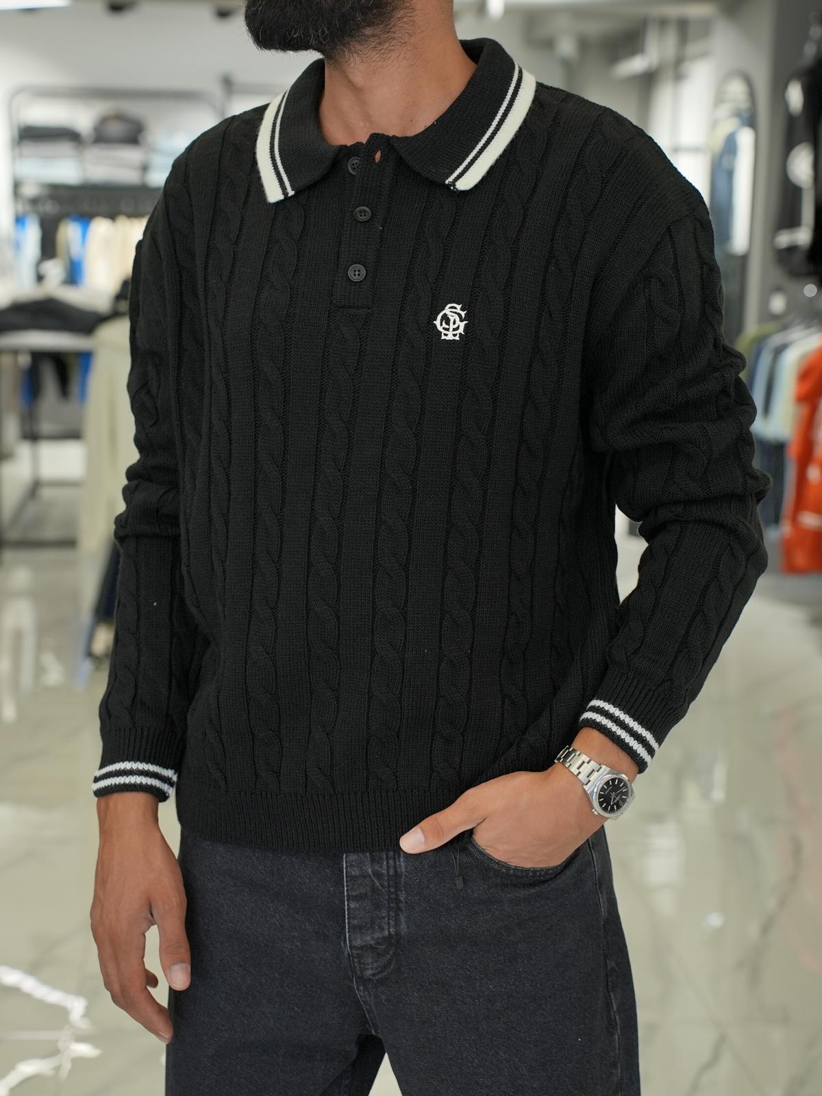 Polo Yaka Triko Kazak Siyah