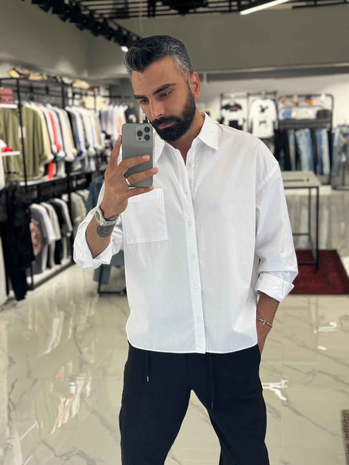 Poplin Keten Gömlek Beyaz