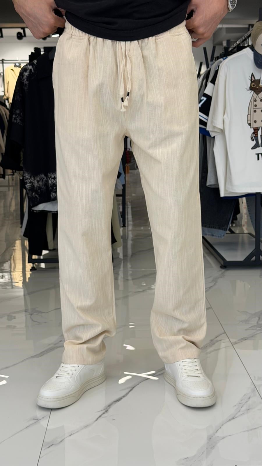 Premium Keten Pantolon Bej