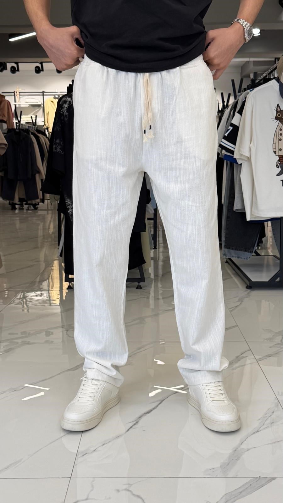 Premium Keten Pantolon Beyaz