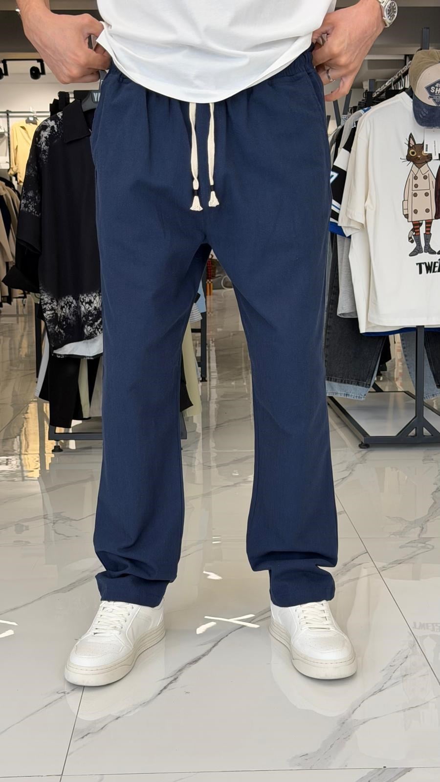 Premium Keten Pantolon Lacivert