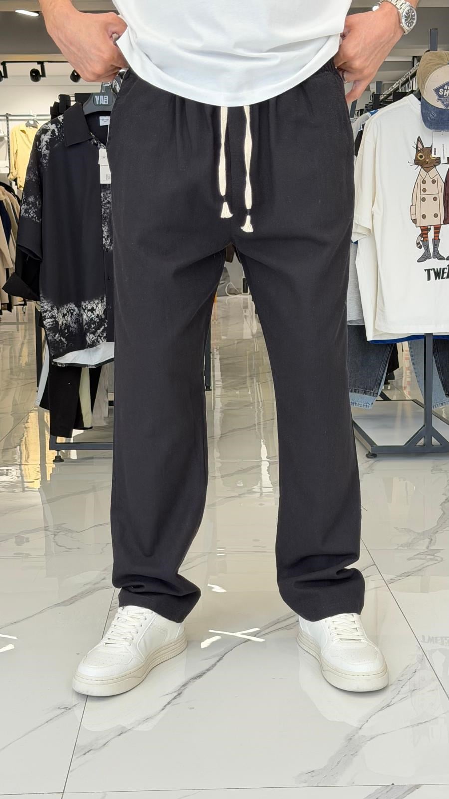Premium Keten Pantolon Siyah