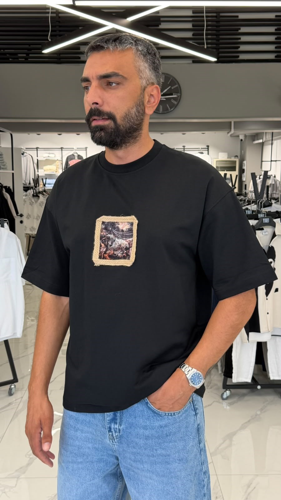Renaissance Baskılı Tişört Siyah