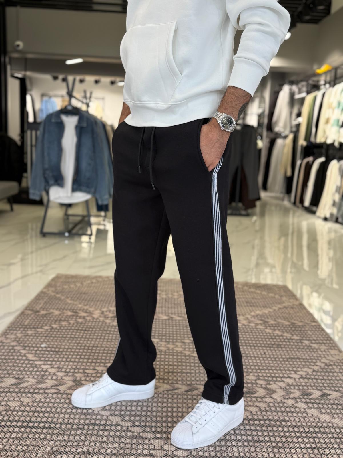 Şerit Detaylı Baggy Kalıp Eşofman Altı Siyah