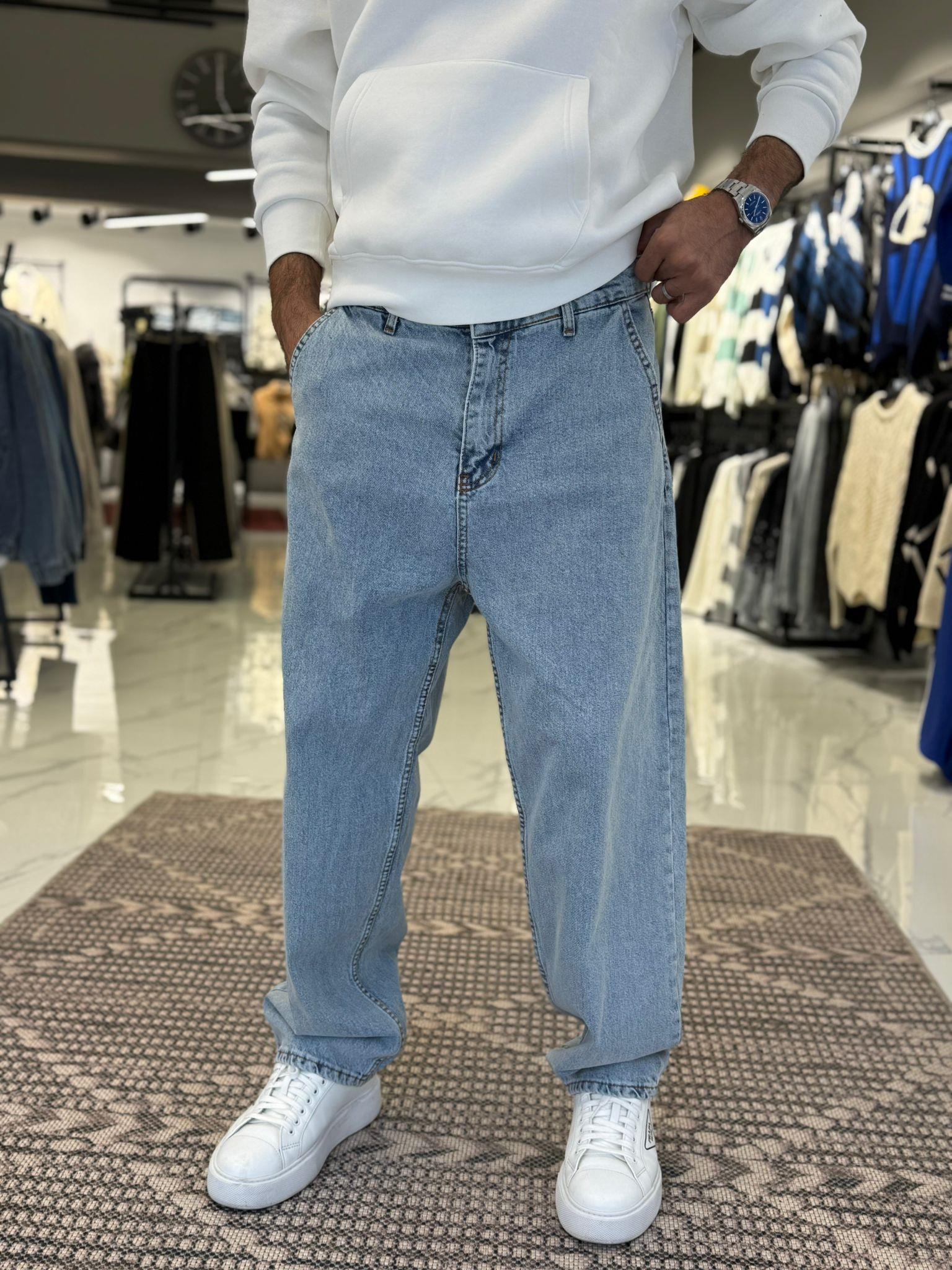 Tam Baggy Kalıp Kot Pantolon Buz Mavi