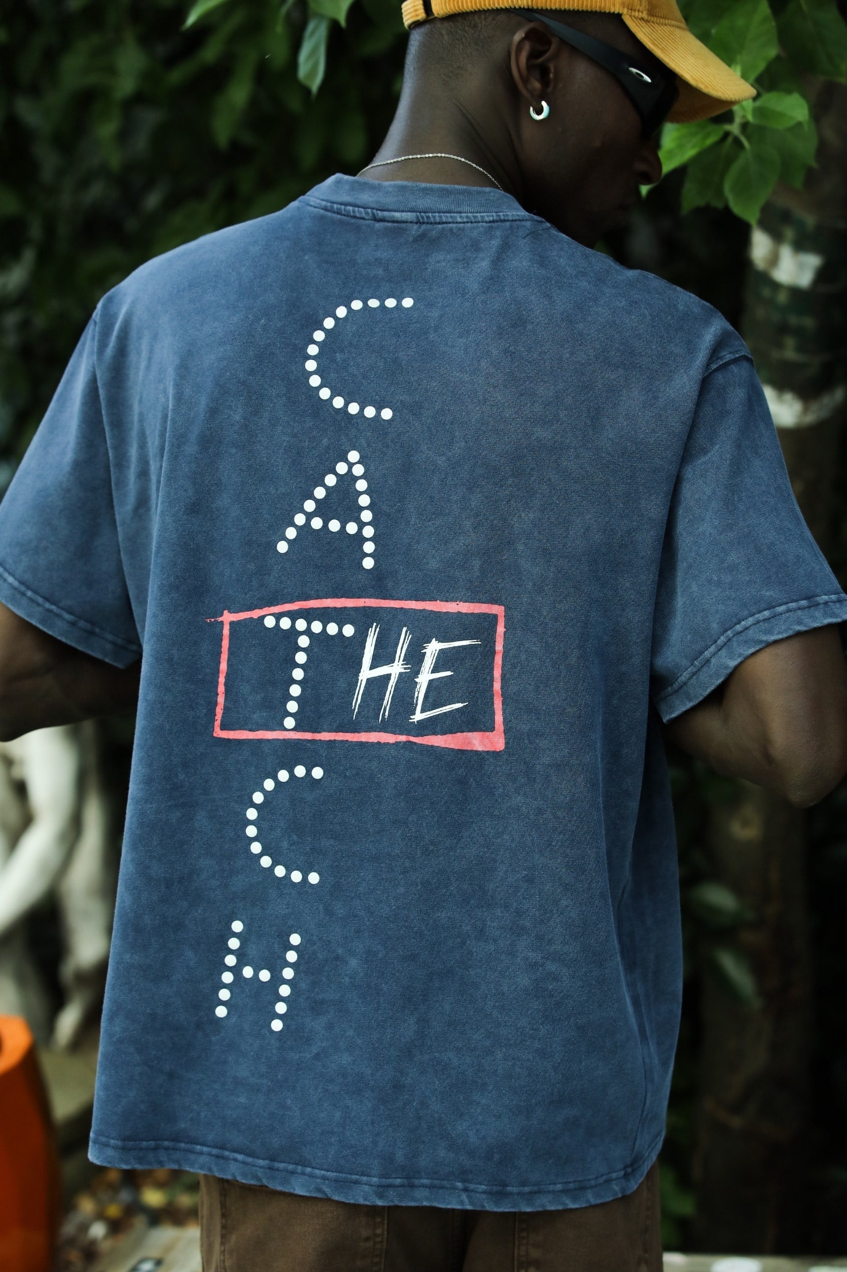 'The Catch' Yıkamalı Oversize T-Shirt Lacivert