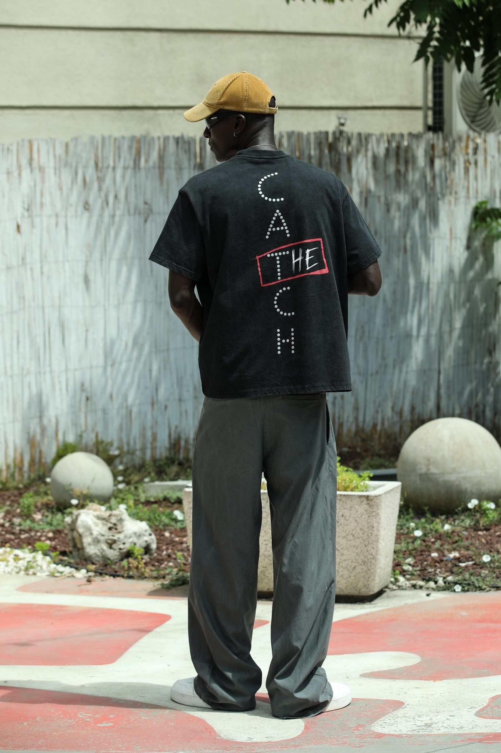 'The Catch' Yıkamalı Oversize T-Shirt Sİyah