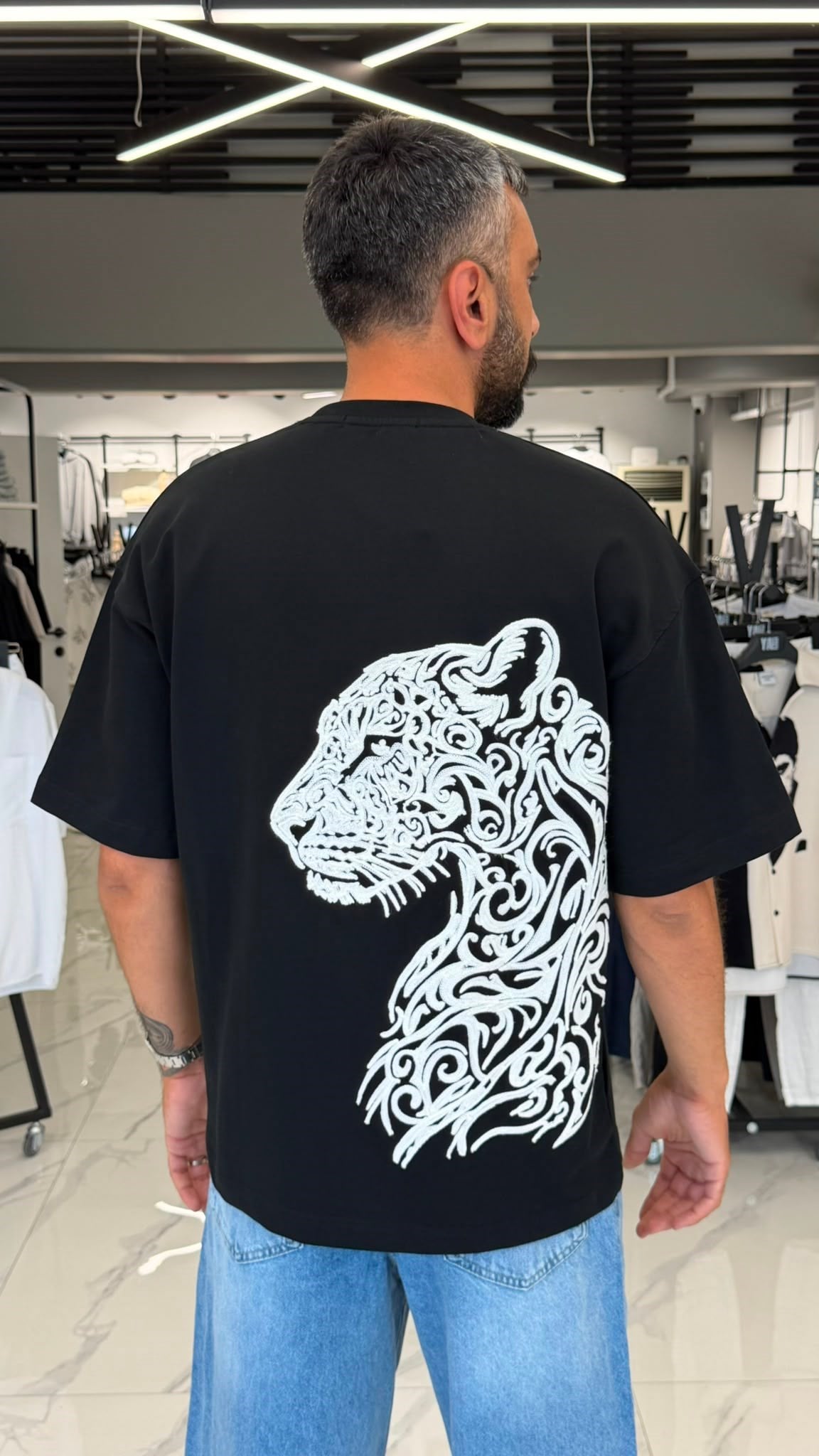Tiger Line Oversize Tişört Siyah