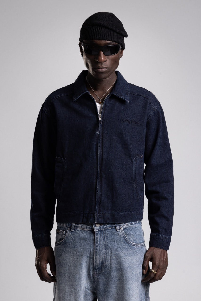 Tonal Nakış Yazı Detaylı Denim Ceket