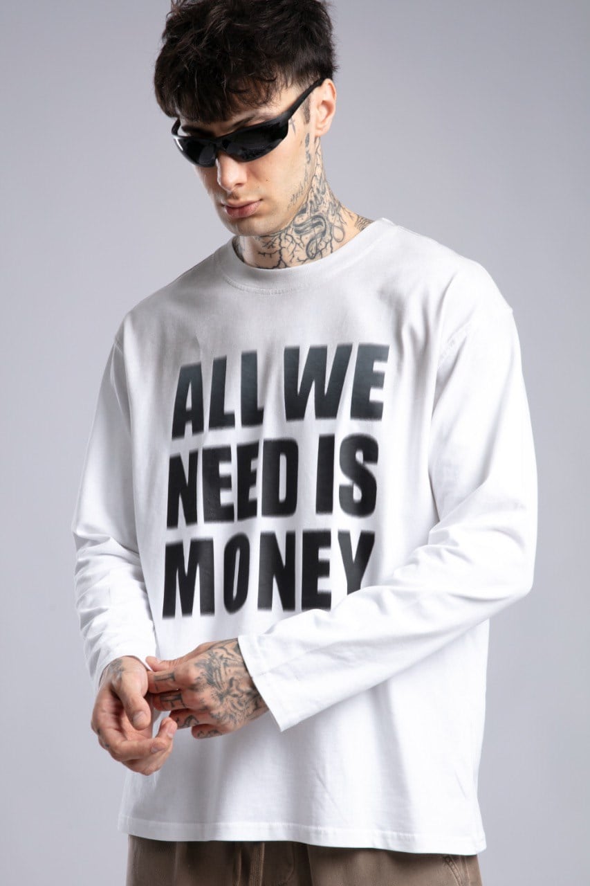 Yazı Baskılı İnce Pistole Sweatshirt Beyaz