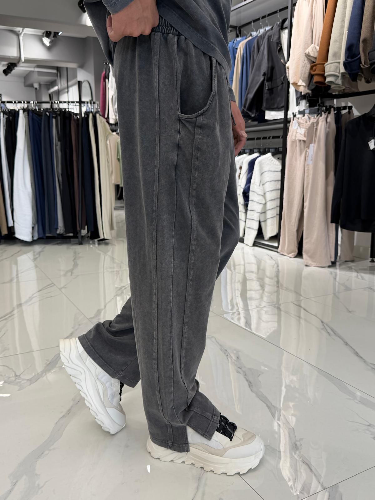 Yıkamalı Baggy Kalıp Eşofman Altı Füme