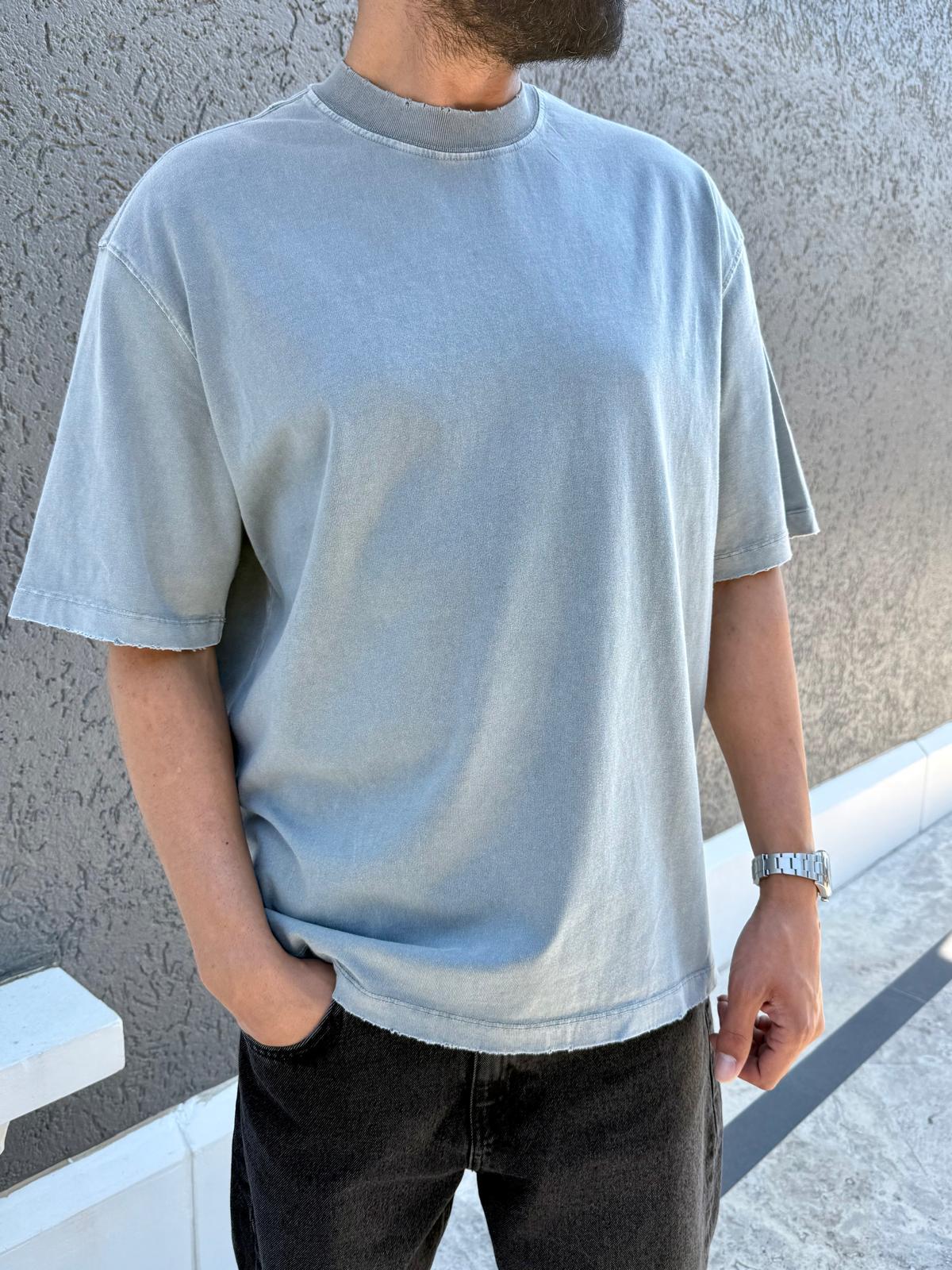 Yıkamalı Basic Oversize Kalıp Tişört Gri