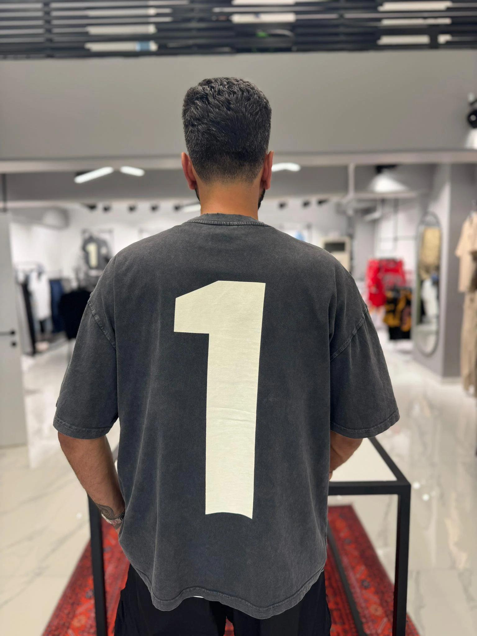 Yıkamalı Baskı Detay Oversize T-Shirt Siyah