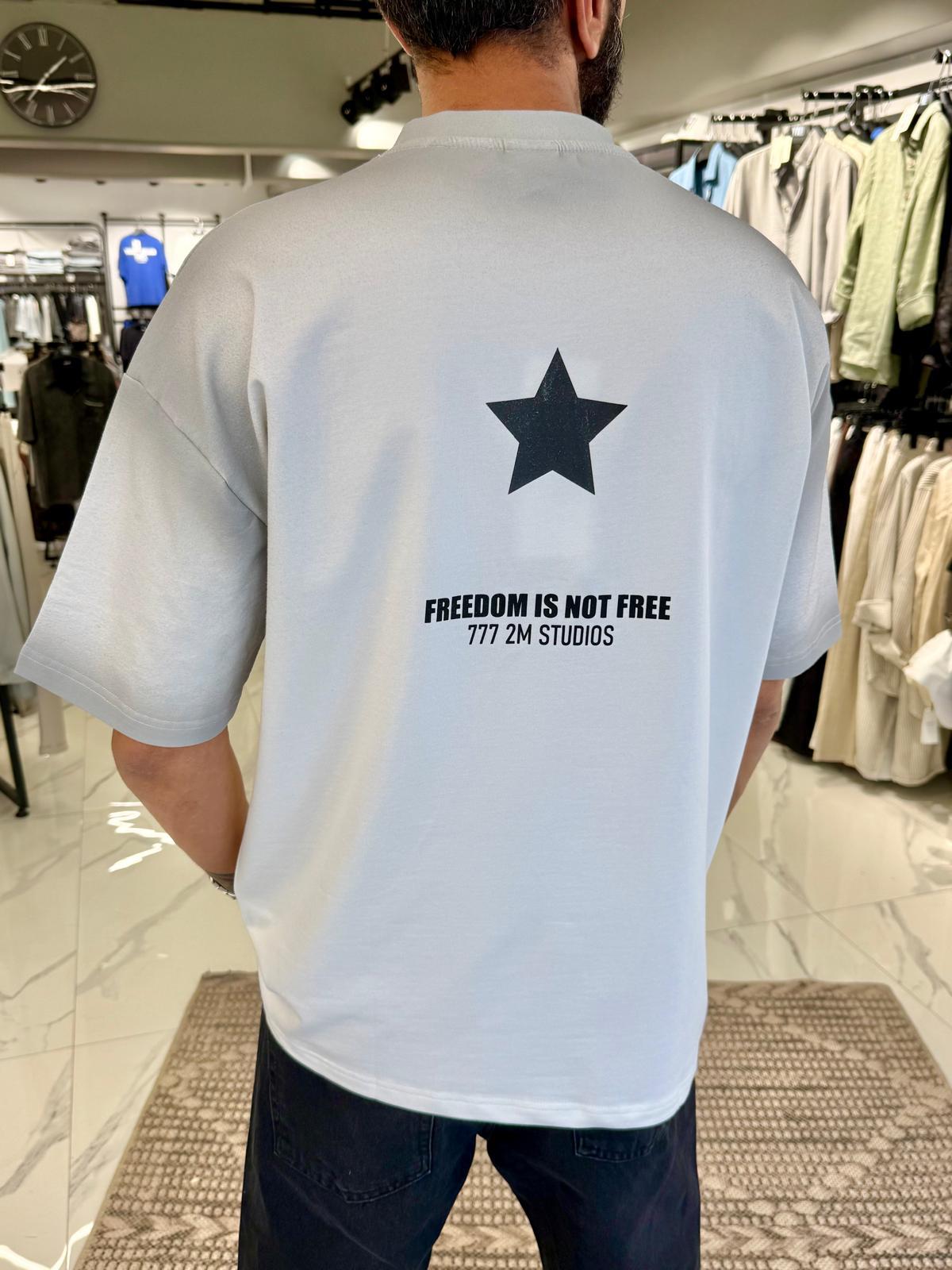 Yıldız Desen Oversize Tişört Gri