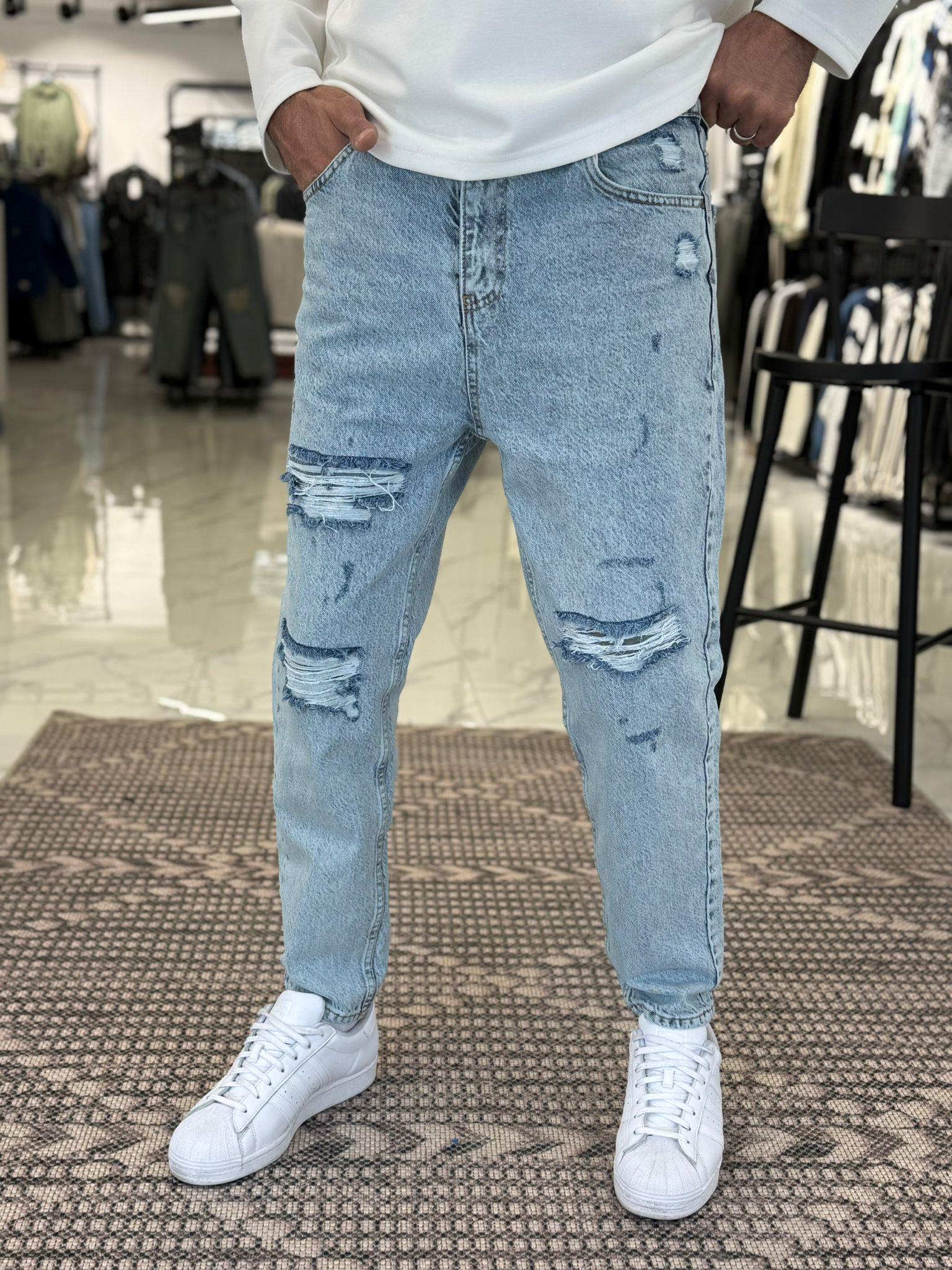 Yırtık Detaylı Boyfriend Mavi