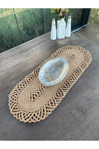 1 Adet Hasır Görünümlü Dekoratif Runner Leke Tutmaz Natural