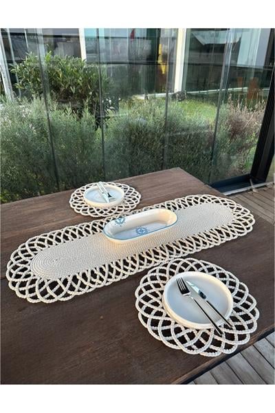 2 Kişilik Sofra Seti Hasır Görünümlü Amerikan Servis- Runner