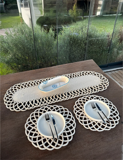 2 Kişilik Sofra Seti Hasır Görünümlü Amerikan Servis- Runner