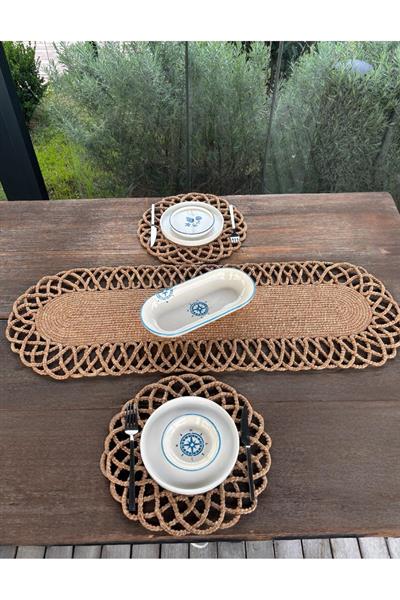 2 Kişilik Sofra Seti Hasır Görünümlü Amerikan Servis- Runner