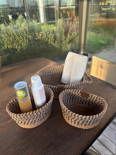 3'lü Düzenleyici Sepet Set - Dekoratif - Leke Tutmaz Mavi/Natural