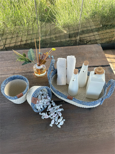 3'lü Düzenleyici Sepet Set Leke Tutmaz Mavi-Beyaz