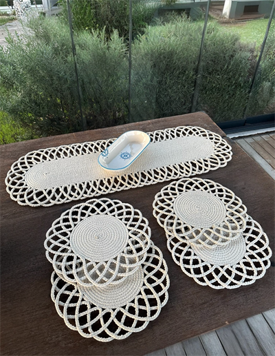 4 Kişilik Hasır Görünümlü Amerikan Servis ve Runner Takımı