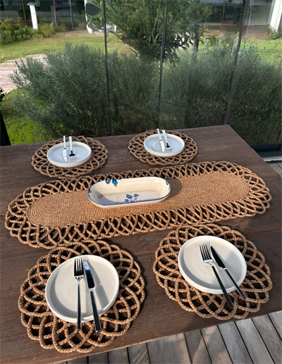 4 Kişilik Hasır Görünümlü Amerikan Servis ve Runner Takımı