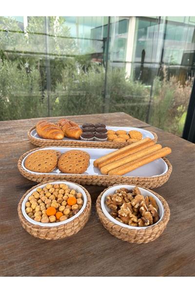 4 ’lü Melamin Hasır Görünümlü Servis ve Sunum Seti – Şık Masa Sunumları İçin - Kahverengi