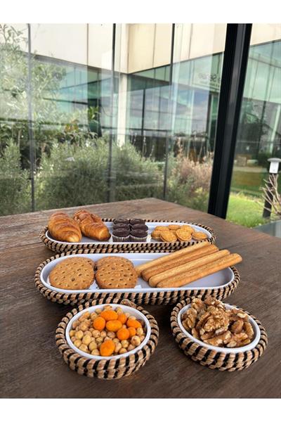 4 ’lü Melamin Hasır Görünümlü Servis ve Sunum Seti – Şık Masa Sunumları İçin - Siyah