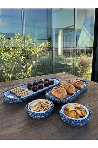 4’lü Melamin Hasır Görünümlü Servis ve Sunum Seti – Şık Masa Sunumları İçin