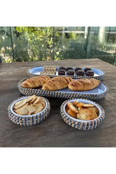 4’lü Melamin Hasır Görünümlü Servis ve Sunum Seti – Şık Masa Sunumları İçin