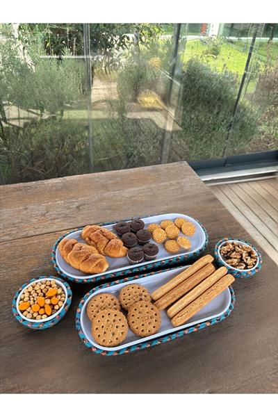 4 ’lü Melamin Hasır Görünümlü Servis ve Sunum Seti – Şık Masa Sunumları İçin - Mavi