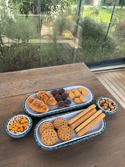 4'lü Hasır Görünümlü Servis ve Sunum Seti – Şık Masa Sunumları İçin – Mavi