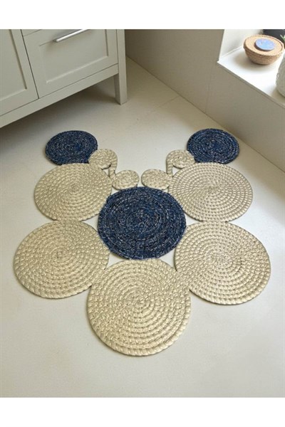 Banyo Paspası Örgü Dokulu Yuvarlak Form 51x60 cm – Özel Desenli Çok Parçalı Model