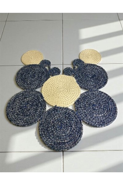 Banyo Paspası Örgü Dokulu Yuvarlak Form 51x60 cm – Özel Desenli Çok Parçalı Model