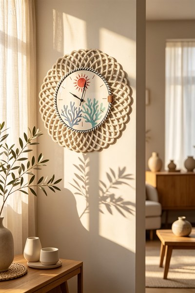 Coastal Coral Duvar Saati 43 CM Modern Yazlık Dekoru
