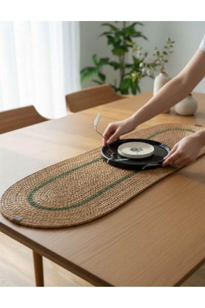 Runner Örgü Dokulu Oval Model 35x100 cm – Şık Masa Runnerı